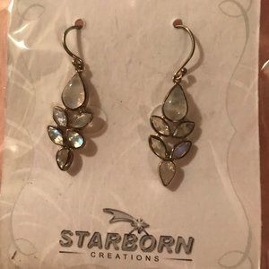 Rainbow Moonstone Silver Earrings Asymmetrical